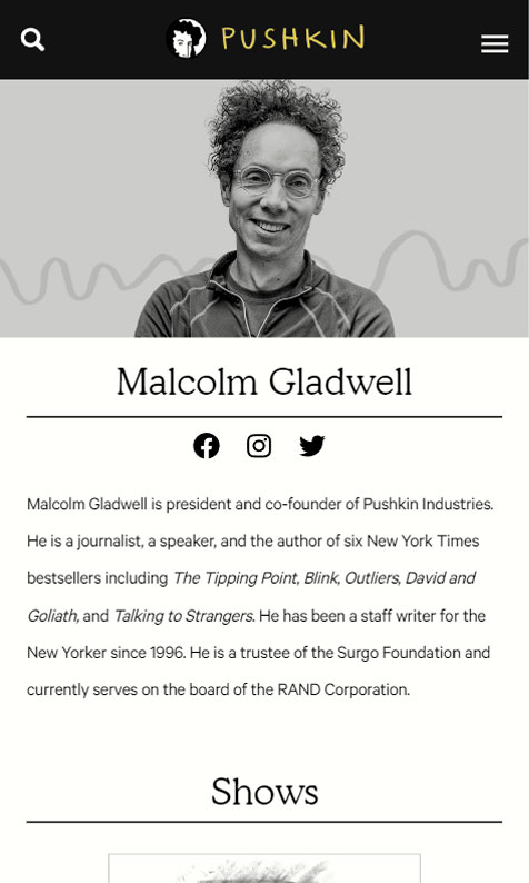 Sección del sitio web de Pushkin