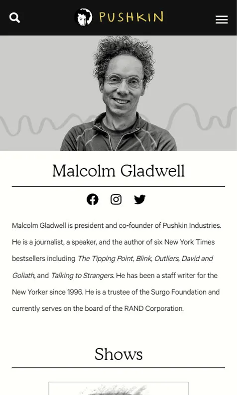 Pushkin's website section Pushkin's website section