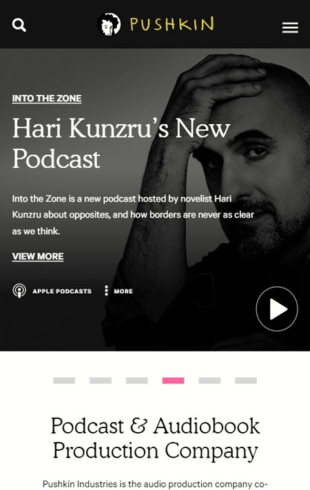 Sección del sitio web de Pushkin